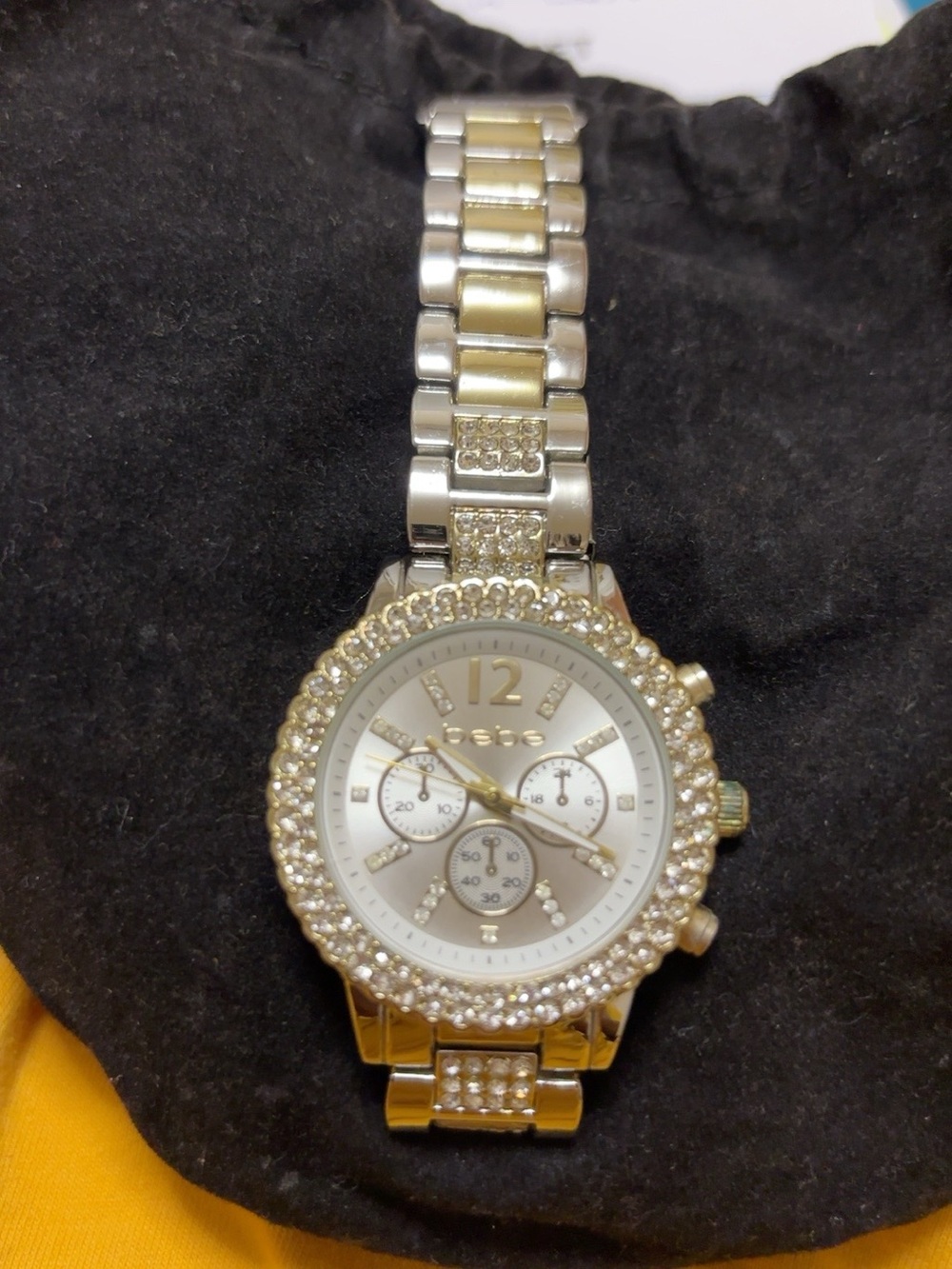 Bebe Two Tone Gold Silver Crystal Bezel Chronograph Watch F1